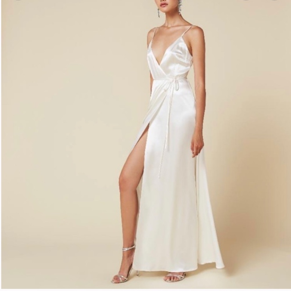 NWT Reformation Silk Bridal Alexandria Wrap Maxi Dress in Ivory White Cream - Picture 5 of 12